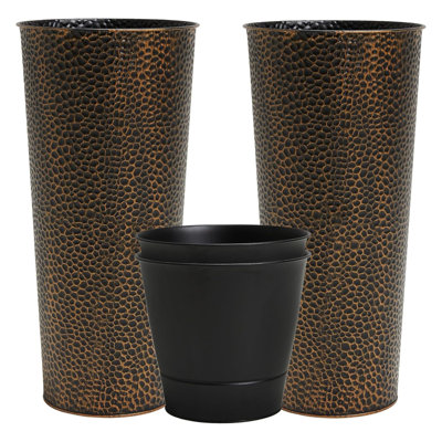 Worth 2 Pack 28" Metal Planter with Inside Pot for Indoors or Outdoors, Bronze
