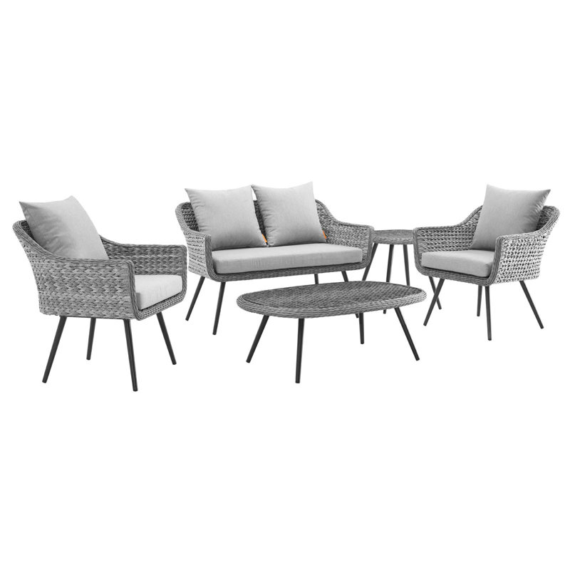 Ensemble de canapé modulaire d'extérieur en rotin 5 pièces Endeavor