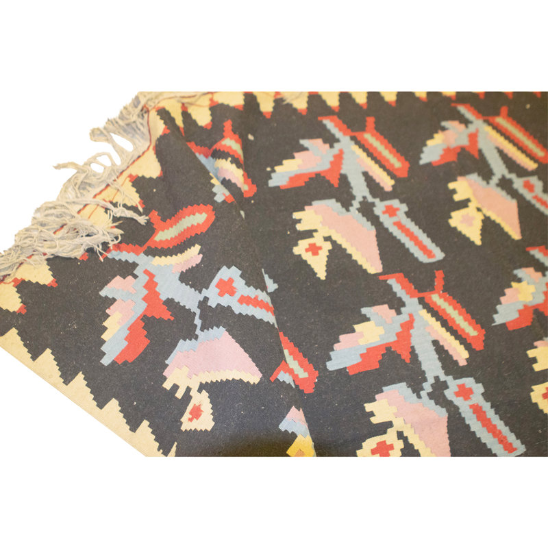 Tapis noir et multicolore de haute qualité noué à la main