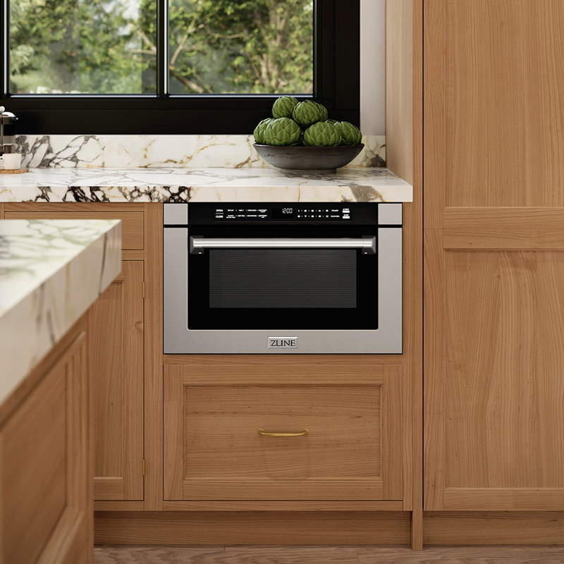 ZLINE 24 in. 1.2 cu. ft. Built-in Microwave Drawer with Traditional Handle, Stainless Steel