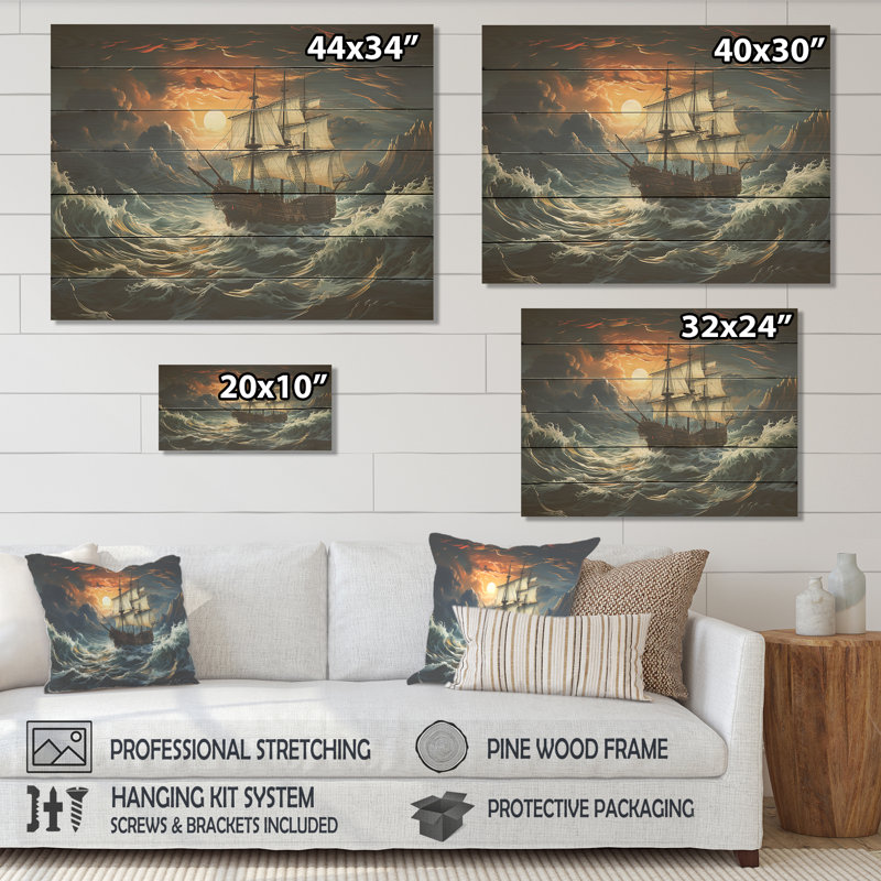 Pirate Ship Legacy II - Pirate On Wood Print, 34" H x 44" W x 0.78" D