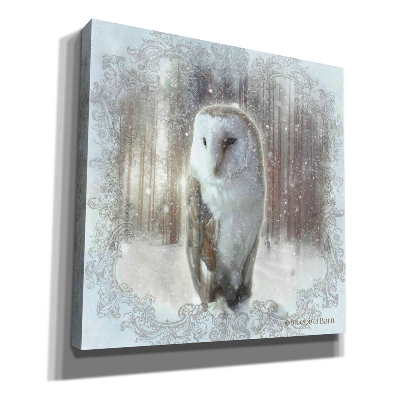«Enchanted Winter Owl» par Bluebird Barn, art mural sur toile, H 26 po x l 26 po x P 1,25 po