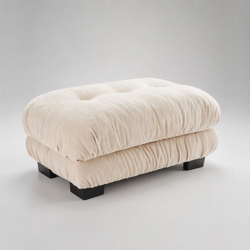 Pouf café clair de 68,5 cm (27 pouces) - Structure en bois robuste, tissu chenille respirant, solution d'assise polyvalente et confortable