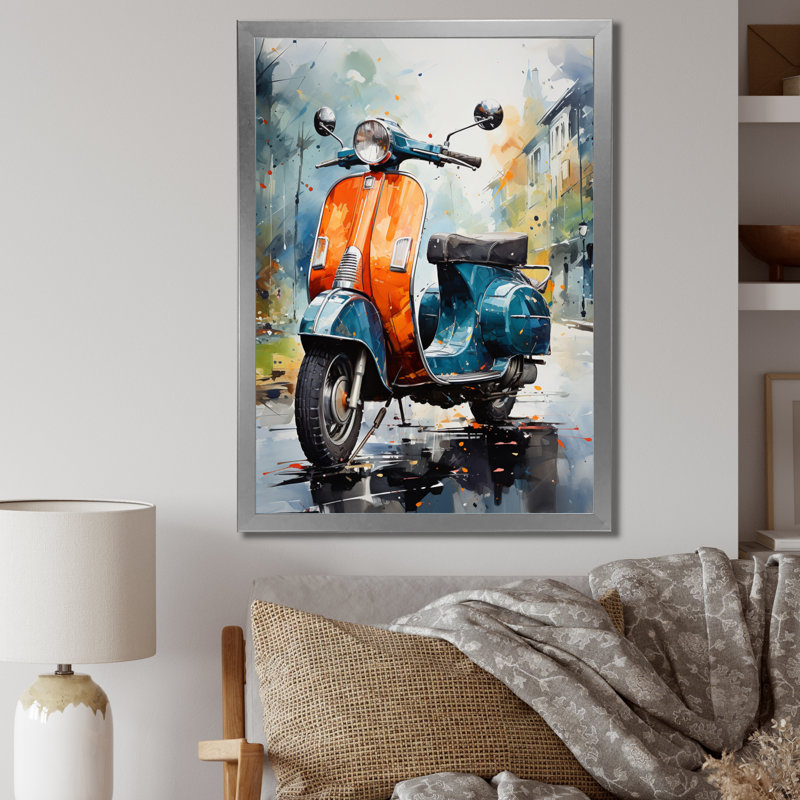 Corail bleu sarcelle scooter présentoir graphite II, Cadre photo argenté, H 44 po x l 34 po x P 1,5 po