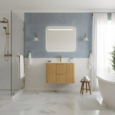 Meuble-lavabo de salle de bain avec lavabo, armoire de rangement flottante en contreplaqué avec tiroirs