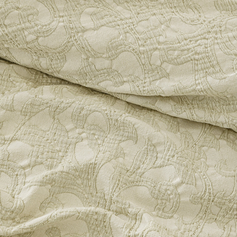 Softpage Comforter Set, Vintage Farmhouse Bedding, Cotton Comforter Jacquard With Curling Grass Pattern, Stone Washed, Cream