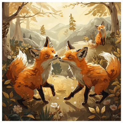Tapisserie murale "Renards dans la forêt" - Décoration murale renard