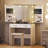 Farmhouse Makeup Vanity Desk with 3-Tone LED & Glass Tabletop & Stool