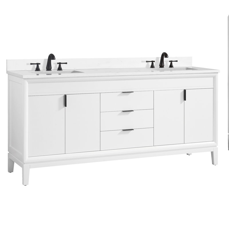 Emma 73'' Double Bathroom Vanity with Marble Top, Carrera White Marble, White
