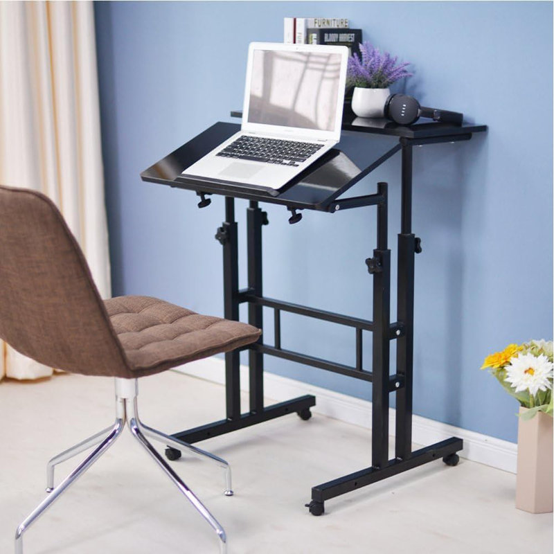 Adjustable Metal Base Computer Desk, Black