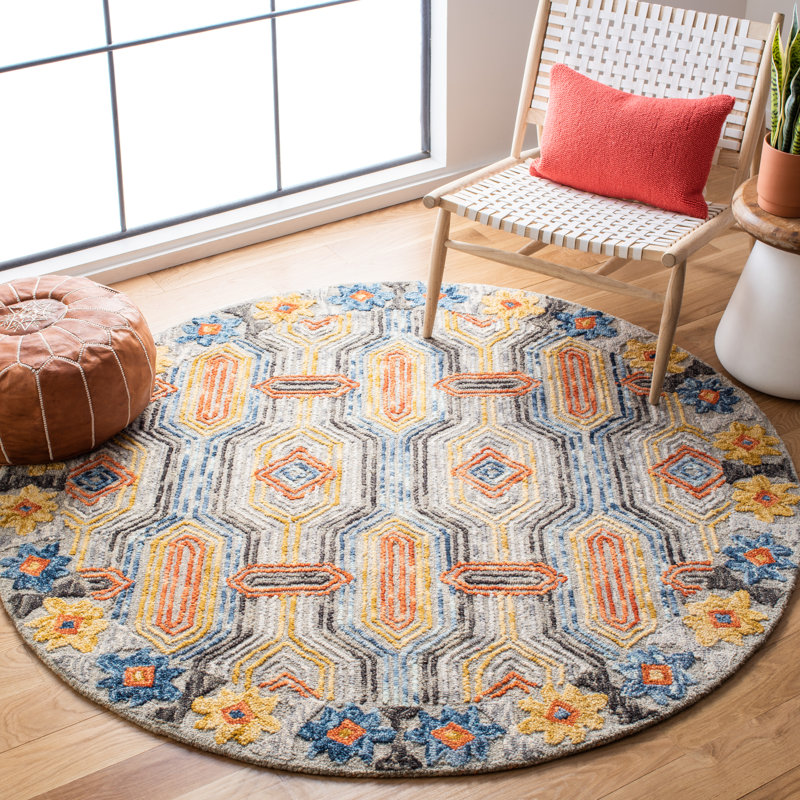 Tapis en laine et coton touffeté à la main Rubalcava, Rond 8 pi