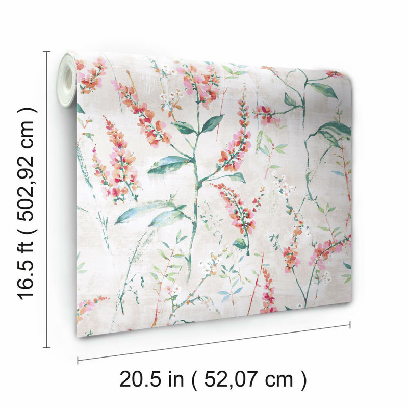 FLORAL SPRIG Peel & Stick Vinyl Floral Wallpaper Roll, Orange