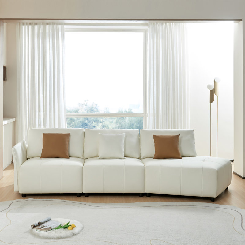 Canapé modulaire 3 pièces Annibella, Cuir véritable beige