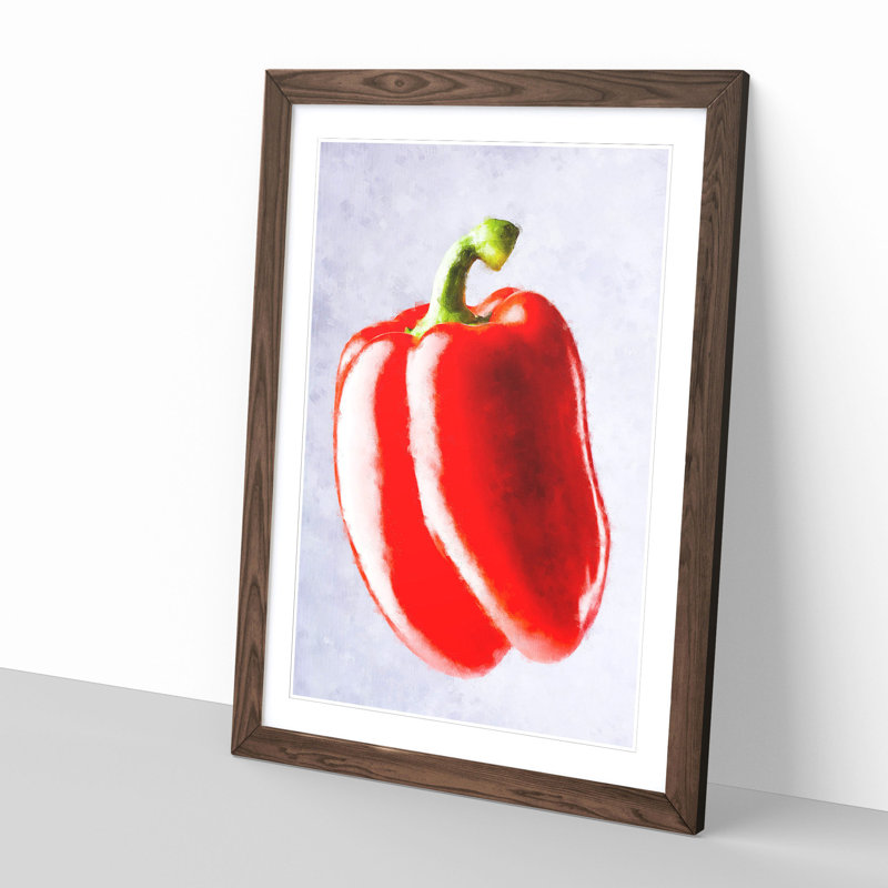 Lone Red Bell Pepper - Framed Print, 63cm H x 45cm W x 2cm D, Walnut Framed