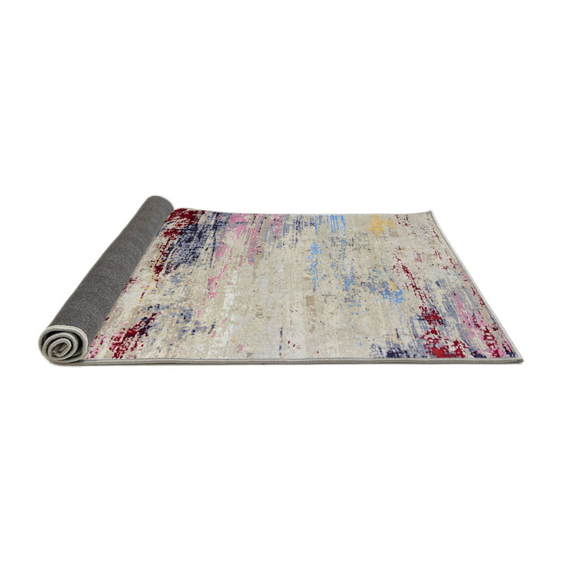 Tapis abstrait beige / rouge / bleu, Rond 6 pi