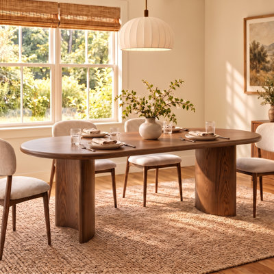 Oval Solid Wood Dining Table, Mid‑Century Modern Double Pedestal Dining Table for 8‑10 Seaters