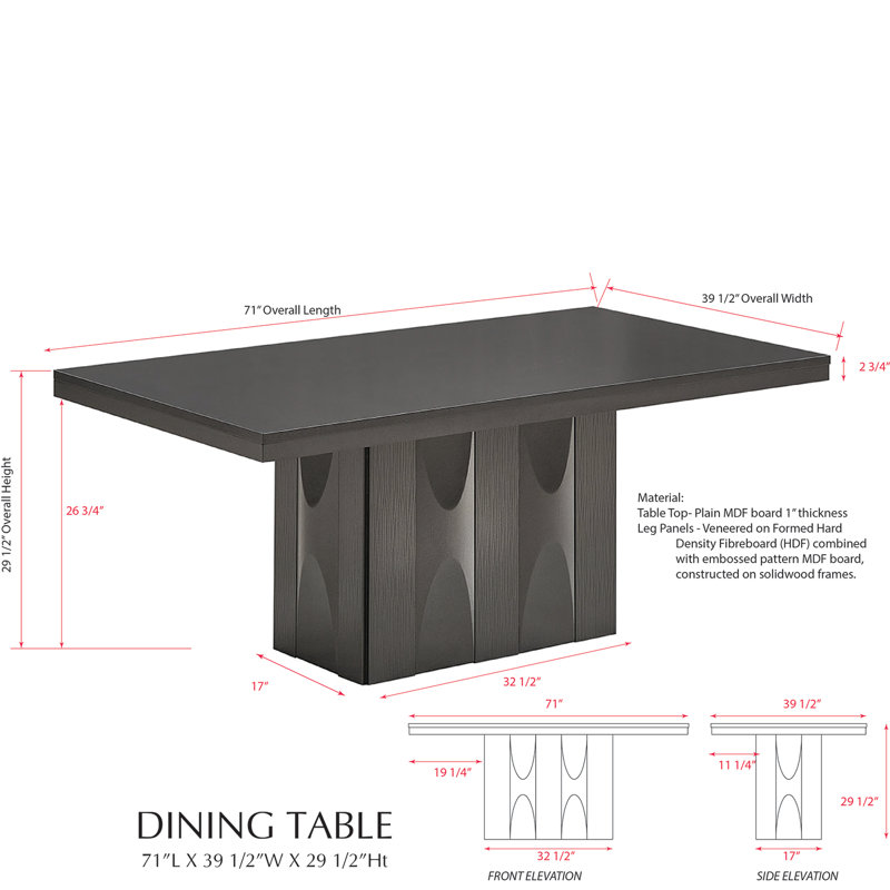 Avenel 71” Rectangular Pedestal Wood Dining Room Table