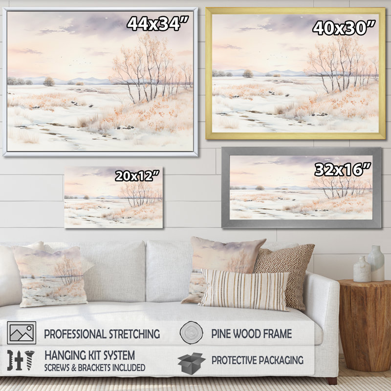 Minimalisme, paysage d'hiver au bord du lac, Cadre flottant noir, H 16 po x l 32 po x P 1 po