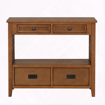 Farmhouse Pine Wood Console Table with 4 Drawers 1 Storage Shelf