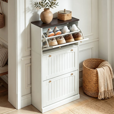 Shoe Storage Cabinet, Slim Shoe Cabinet with Flip Drawers, Narrow Freestanding Shoe Organizer for Entryway, Foyer & Hallway, 3 Flip Drawers