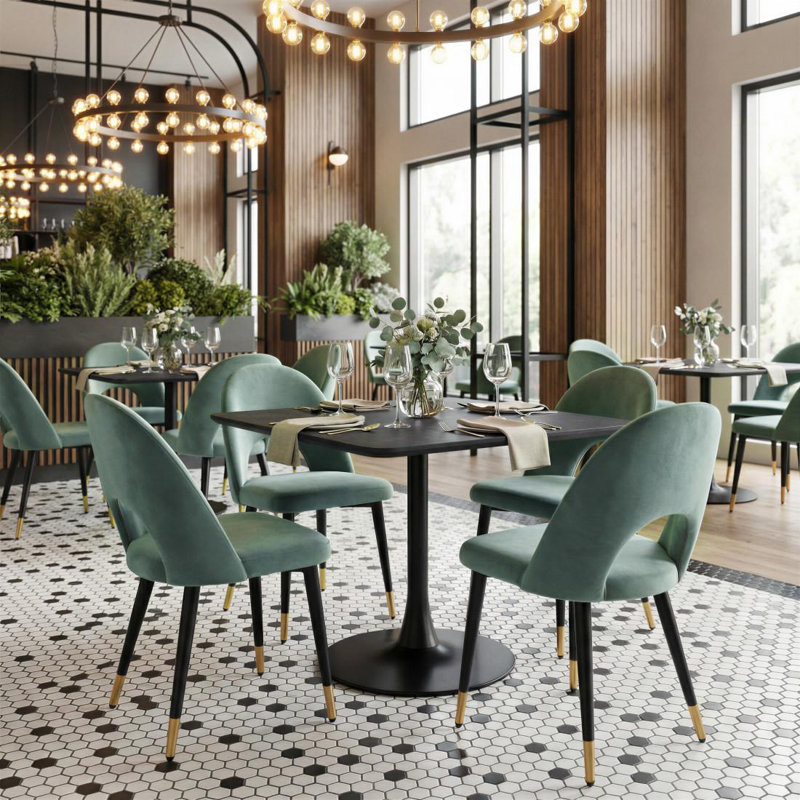 Ensemble de deux chaises d'appoint à dossier ouvert en velours vert et noir