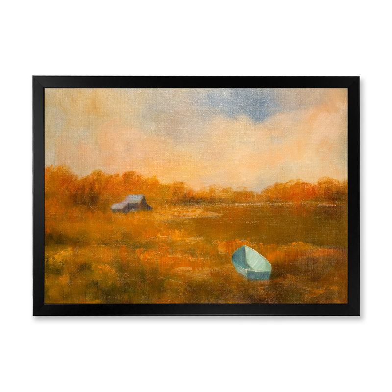 Peinture d'un bateau de pêcheur - reproduction sur toile, H 8 po x l 12 po x P 1 po, Cadre noir