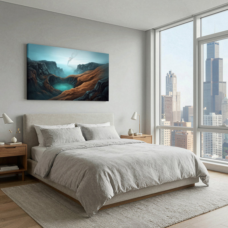 Orange and Blue Volcanic Crater Lake Canvas Wall Art, 46“W x 24”H
