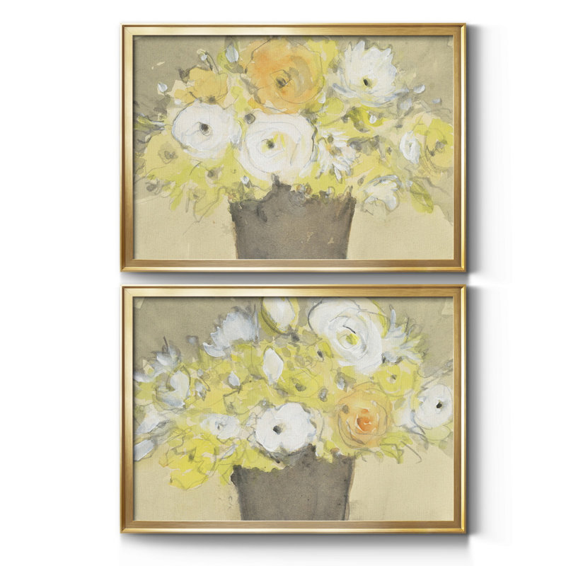 Table Bouquet I - ensemble de 2 peintures encadrées, H 42,5 po x l 61 po x P 1 po, Or