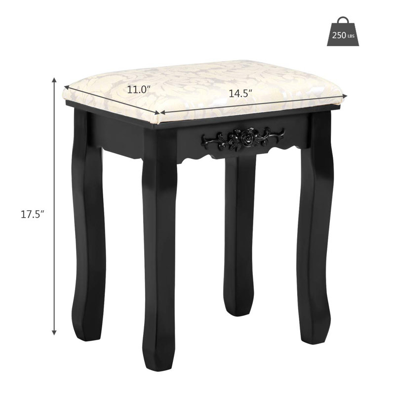 Rosalind Solid Wood Accent Stool, Black