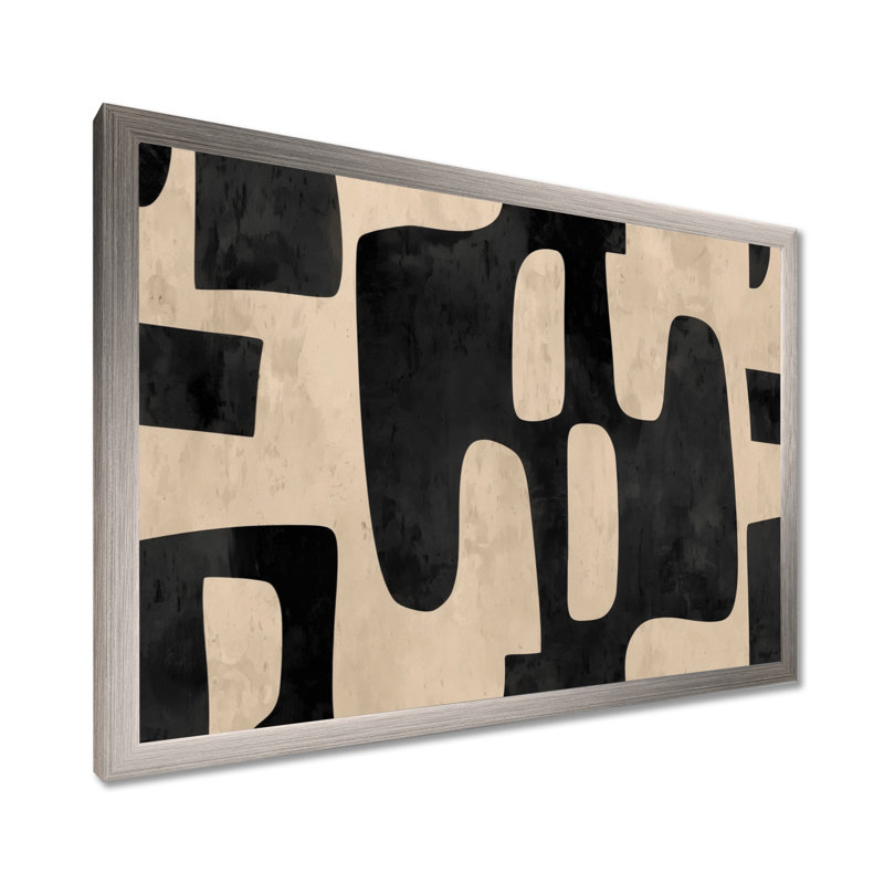 Reproduction sur toile beige et noire, motif bohème mosaïque terre - tons géométriques, H 16 po x l 32 po, Cadre photo unique