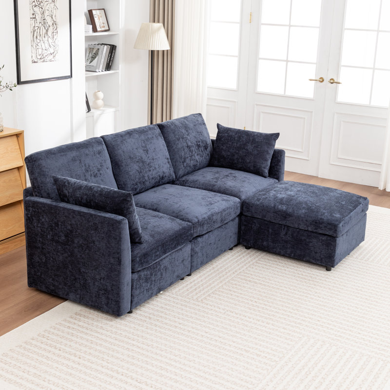 Wilroy 4 - Piece Sectional Sofa With Storage Ottoman, Blue