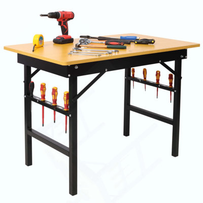 Portable Folding Work Table With Measuring Tape And Angle Finder, Portable Folding Workbench, Workshop Tool Bench, With Handle
