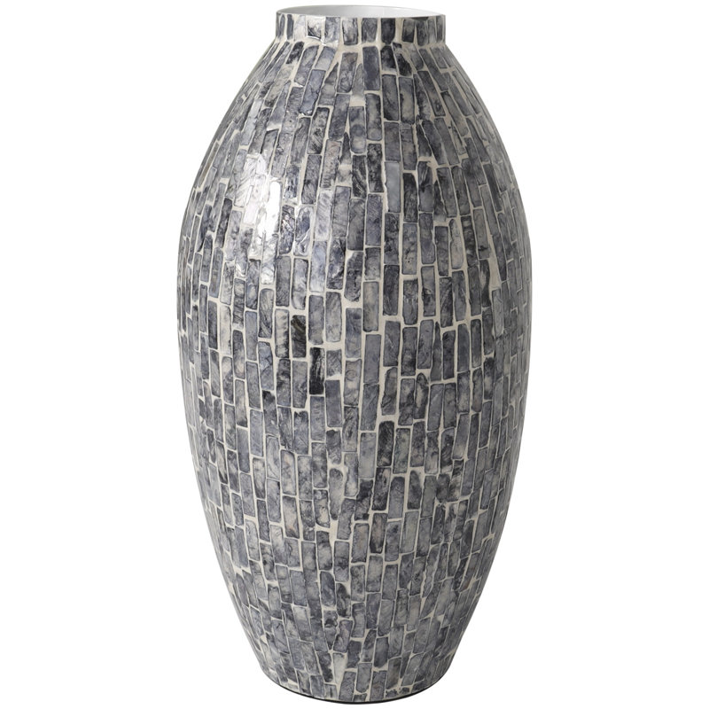 Reydan Mother of Pearl Shell Handmade Mosaic Inspired Decorative Gray Vase, 15.45" H x 8" W x 7.85" D