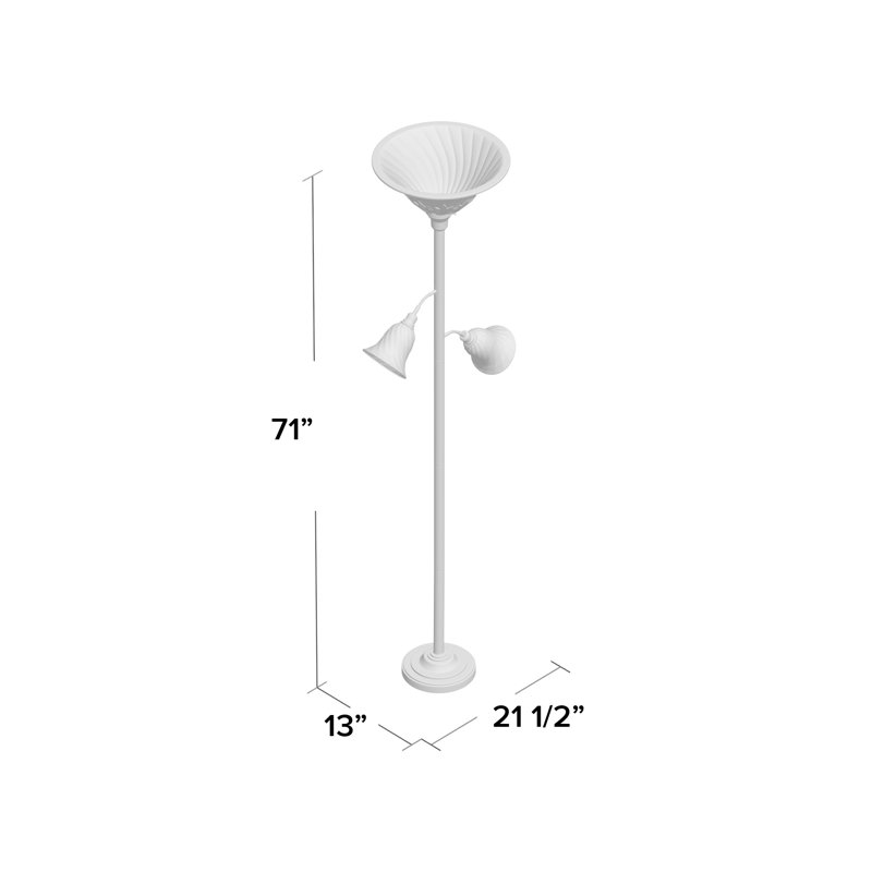 Elegant Gold Iron Floor Lamp with Scalloped Glass Shades