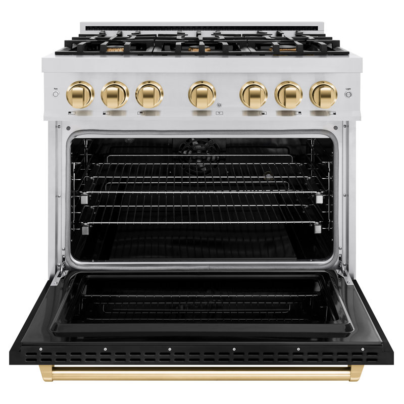 ZLINE Autograph 36" Classic Dual Fuel Range w/ Black Door & Gold Accents, Black/Gold