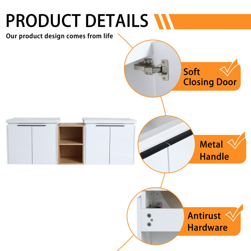 Nalynn 59.64'' Double Bathroom Vanity with Ceramic Top