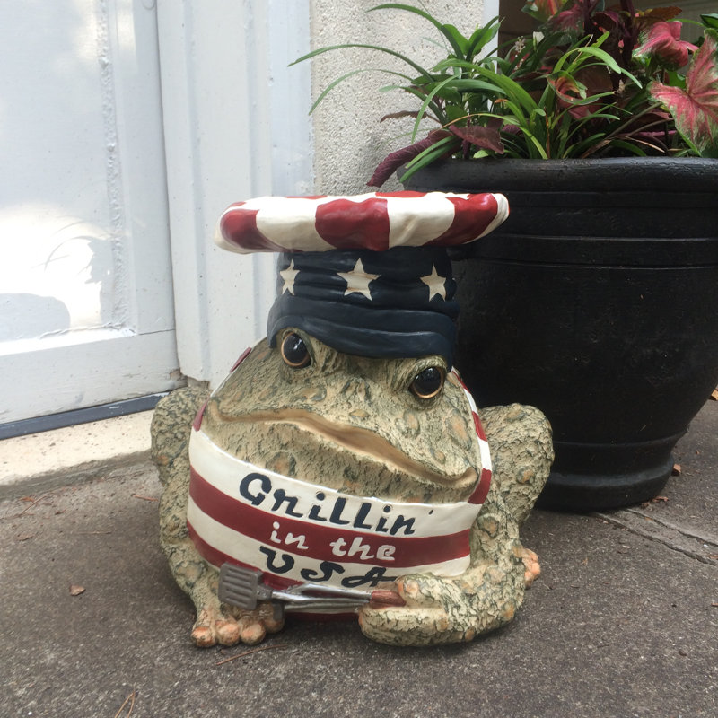 Statue de chef crapaud chef Grillin aux États-Unis, 13" H x 14.5" W x 13" D, Brun