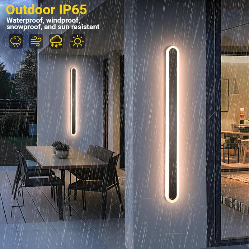 Modern Outdoor Wall Light Outdoor Wall Sconces Black Exterior Wall Light Fixtures Wall Mount LED Long Light Wall Sconces For House, Garage, Patio, Porch, Stairway (3000K)