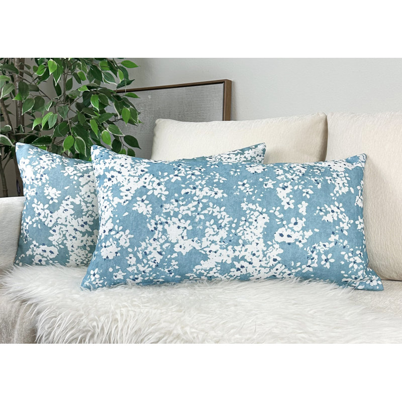 Ensemble de 2 housses de coussin décoratives imprimées de 14 po x 26 po, H 12 po x l 24 po, Blooms turquoise