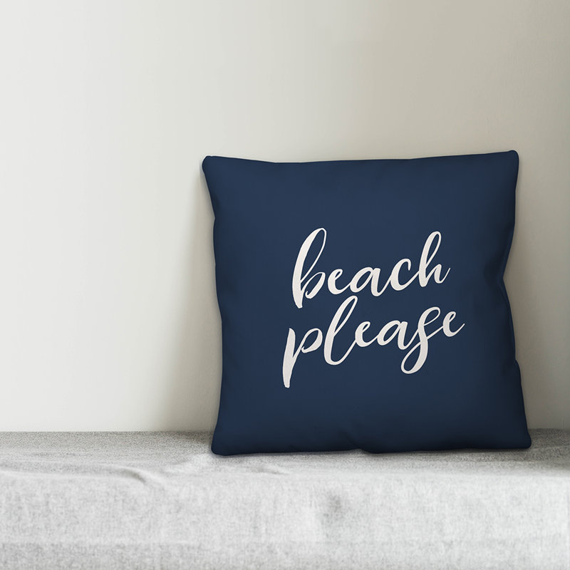 Textual Outdoor Throw Pillow, 16" H x 16" W, Navy