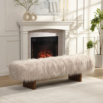 Soren Contemporary Glam Faux Wool Bench With Solid Wood Legs And Soft Upholstered Seat