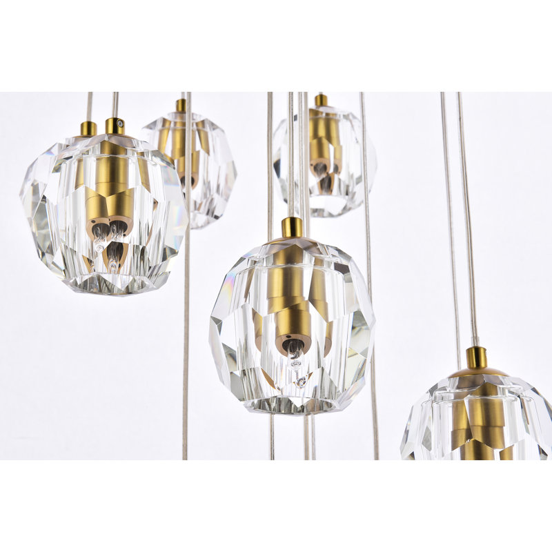 Luminaire suspendu en grappe à 18 lumières avec accents de cristal St Wilson, Or
