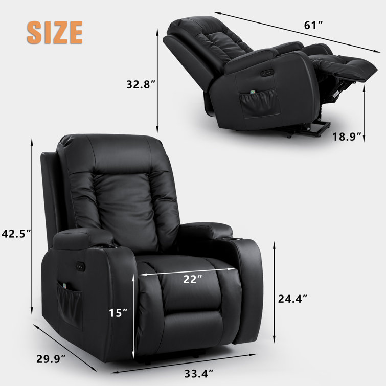 Faux Leather Reclining Heated Massage Chair Latitude Run Upholstery Color: Black Faux Leather