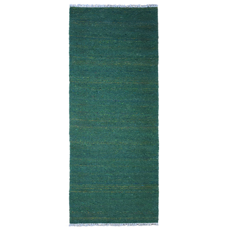Tapis d'intérieur tissé à la main en coton et polyester vert foncé, Tapis de couloir 2 pi 6 po x 8 pi