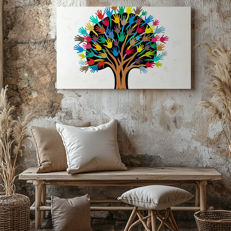 "Toile", création d'une illustration stylisée vibrante d'un arbre faite d'art mural, H 20 po x l 30 po