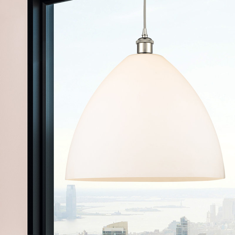 Angelia 1 - Light Single Pendant, White, 18.75" H x 16" W x 16" D, Polished Nickel