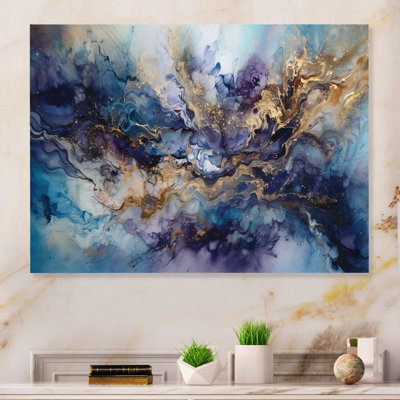Encre liquide dorée captivante I - décoration murale abstraite en métal marbré