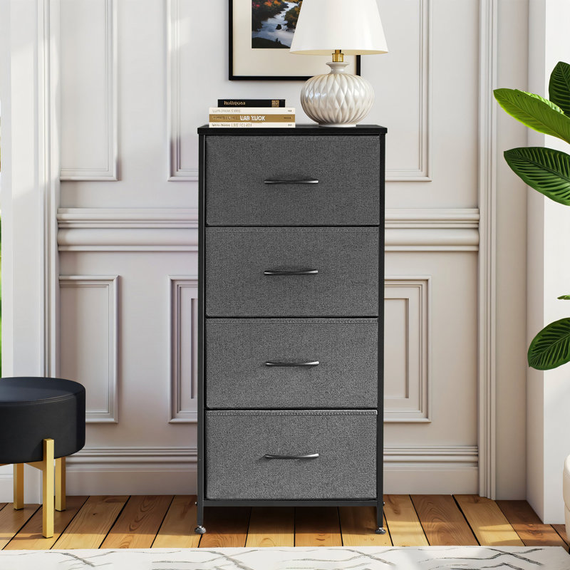 Dresser With 4 Drawers, Tall Dresser For Bedroom, Large Dresser Chest For Living Room, Gray