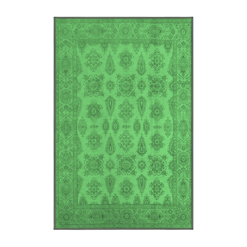 Tapis vert émeraude de style Mid-Century moderne 1008, Rectangle 2 pi x 3 pi