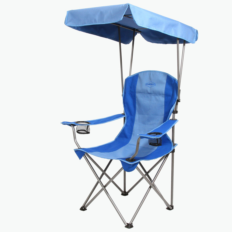 Kamp-Rite Portable Folding Quad Camp Chair w/ Shade Canopy & 2 Cupholders, Blue